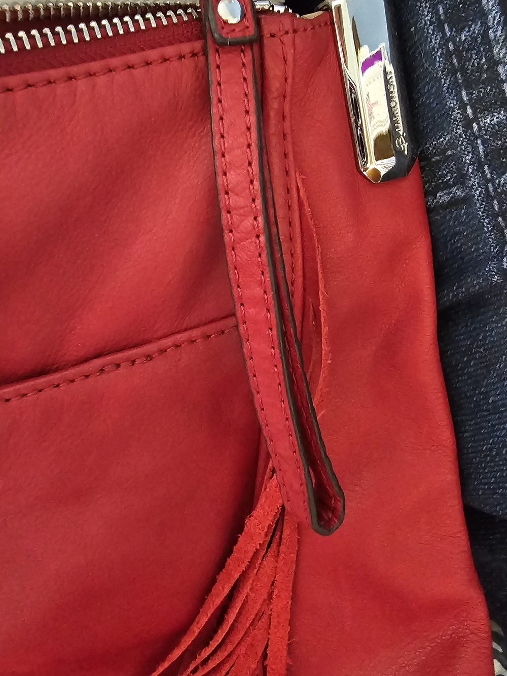 b. makowsky Red Leather Fringe Hobo Shoulder Bag - Picture 14 of 15